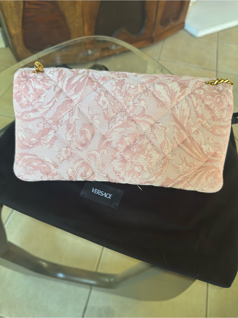 Versace Pink Quilted Jacquard Shoulder Bag - Picture 2 of 13